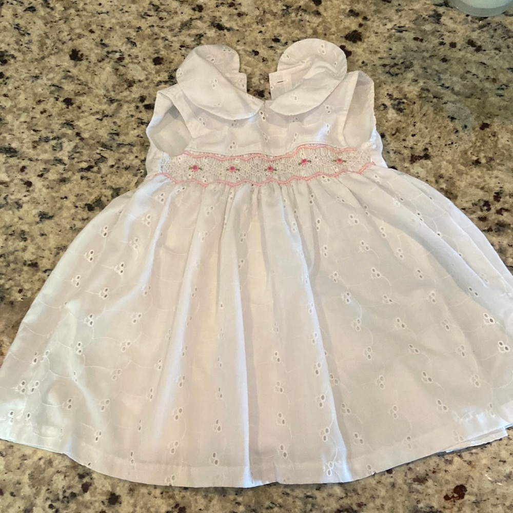 Smocked 18 months white baby girl dress